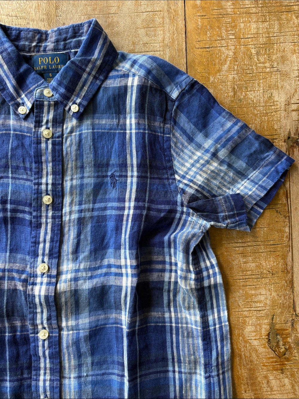 NWOT Ralph Lauren Blue Plaid Button-Linen Shirt size 6
